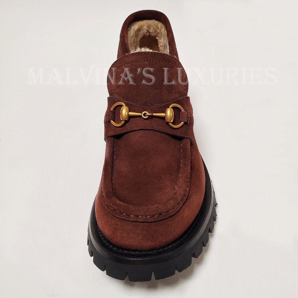 GUCCI BOOTS MENS SHEARLING LINED SUEDE HORSEBIT LOAFER SHOES BEE - Picture 7 of 16